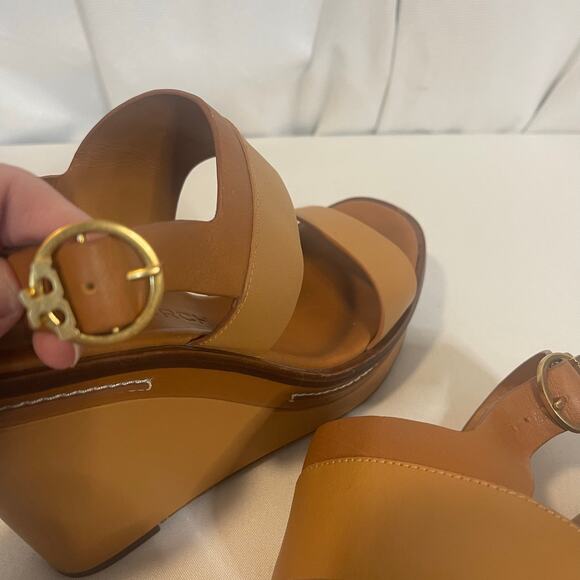 Tory Burch Selby 2 tone leather wedge sandals size 9-Preowned - Picture 11 of 12